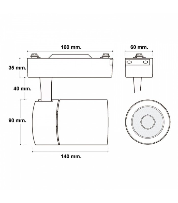 Foco Carril Monofásico CLEAN 30W 3000LM 24-60º Negro CCT
