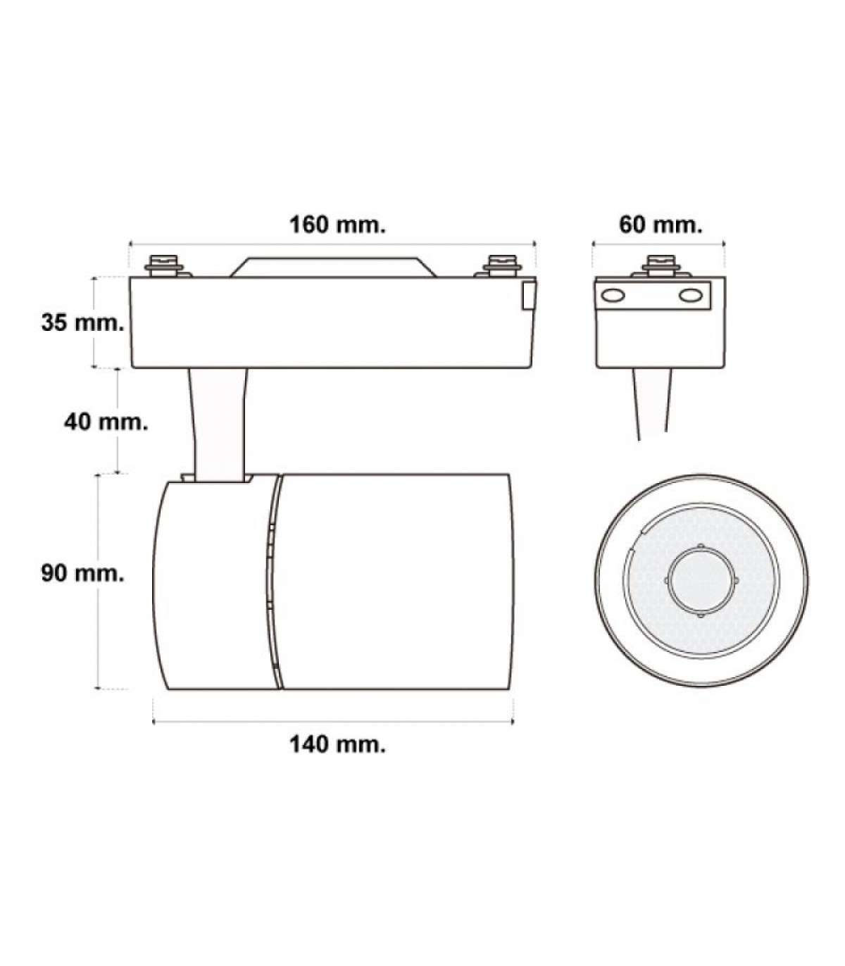 Foco Carril Monofásico CLEAN 30W 3000LM 24-60º Negro CCT