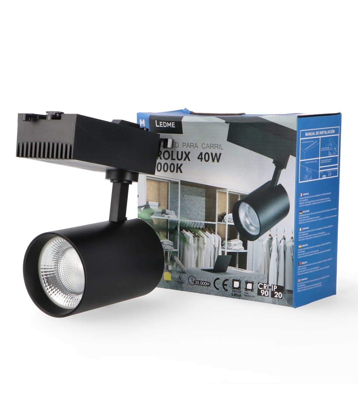 Foco Carril Monofásico PROLUX 40W 4400Lm 60º Negro