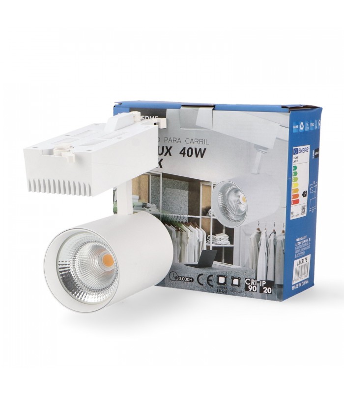 Foco Carril Monofásico PROLUX 40W 4400Lm 60º Blanco