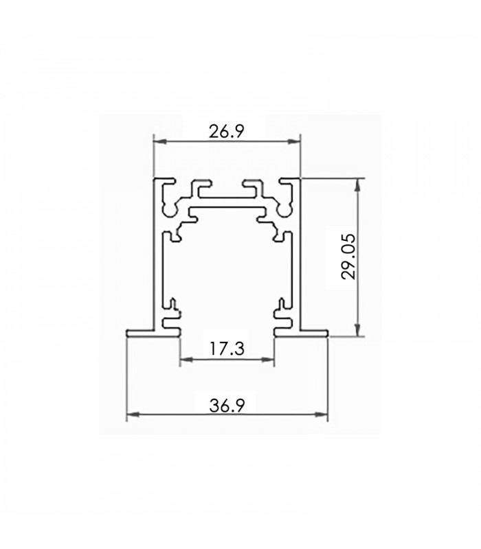Carril Magnético Detail Empotrar Serie 16Mm -2 Metros-