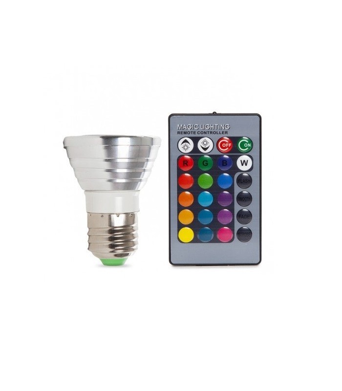 Dicroica E27 3W RGB + Mando IP20