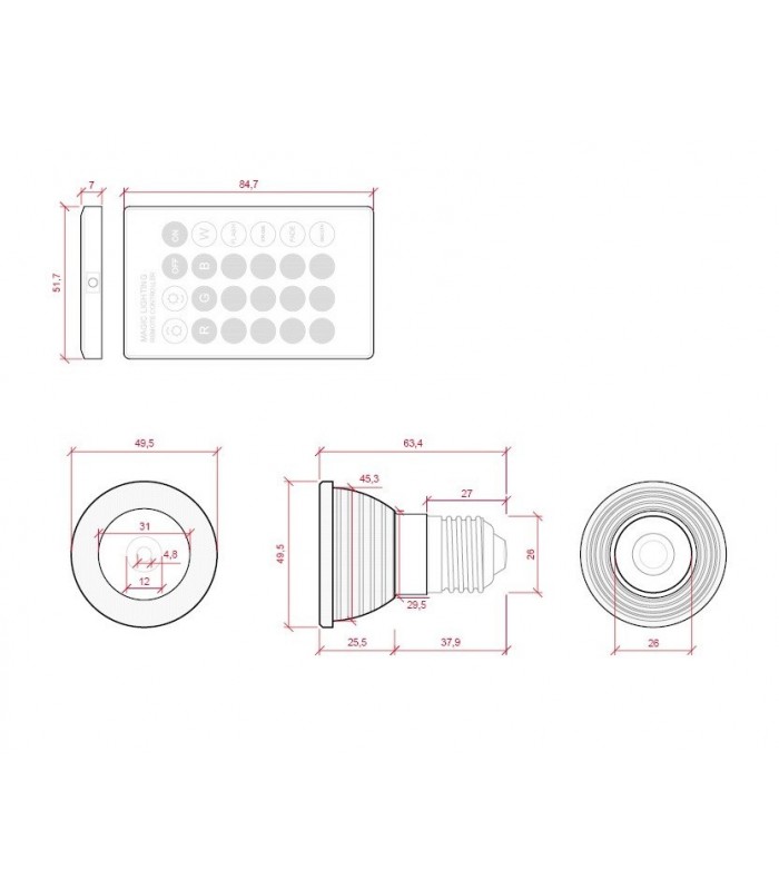 Dicroica E27 3W RGB + Mando IP20