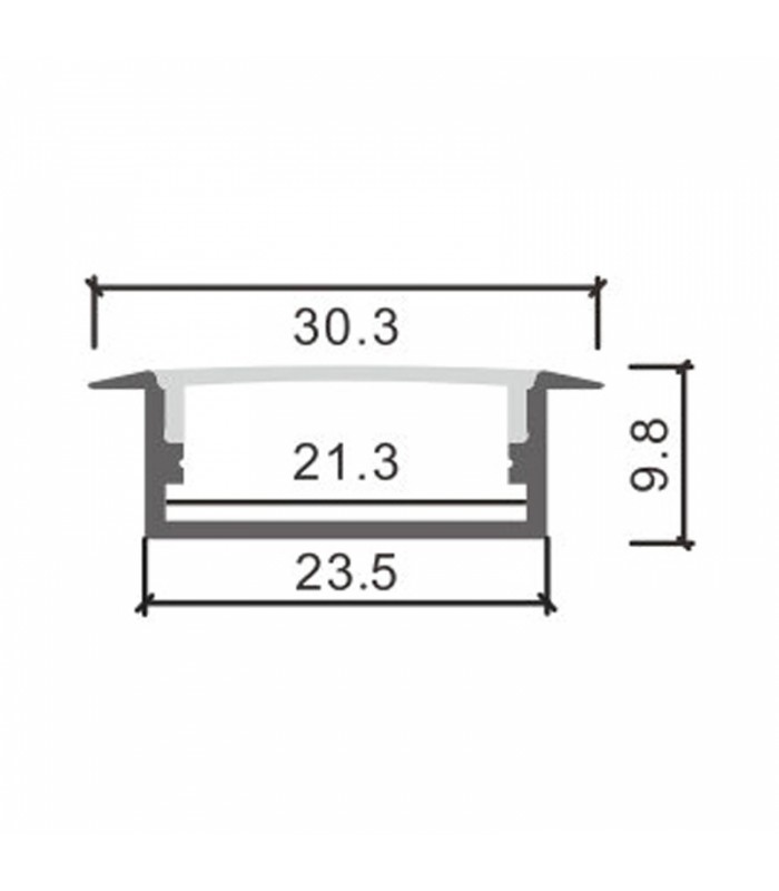 Perfil Aluminio LONG Lacado Negro Empotrar -2 Metros-