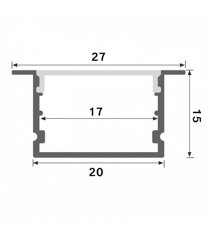 Perfil Aluminio HEV Empotrar -2 Metros-