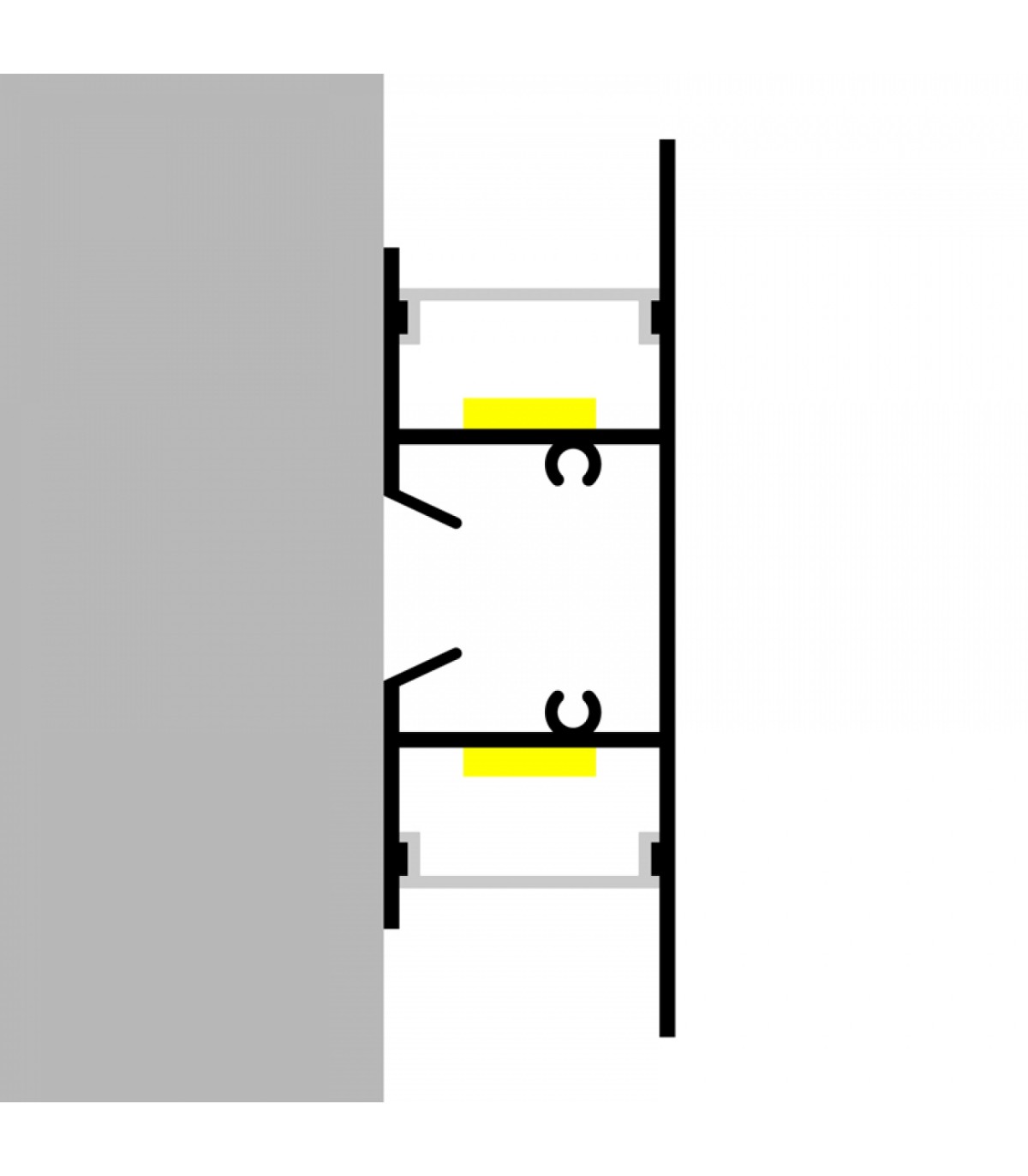 Perfil Aluminio GOTE XL Lacado Negro Superficie Pared -2 Metros-