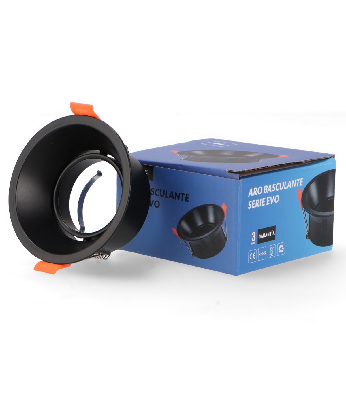 Aro Empotrable Basculante Redondo Negro Serie EVO