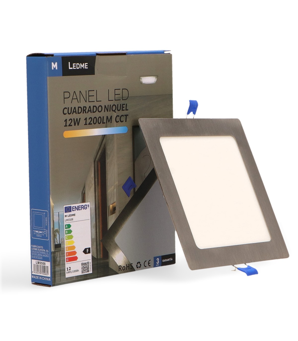Downlight Led 12W 1200Lm IP20 Cuadrado Níquel CCT