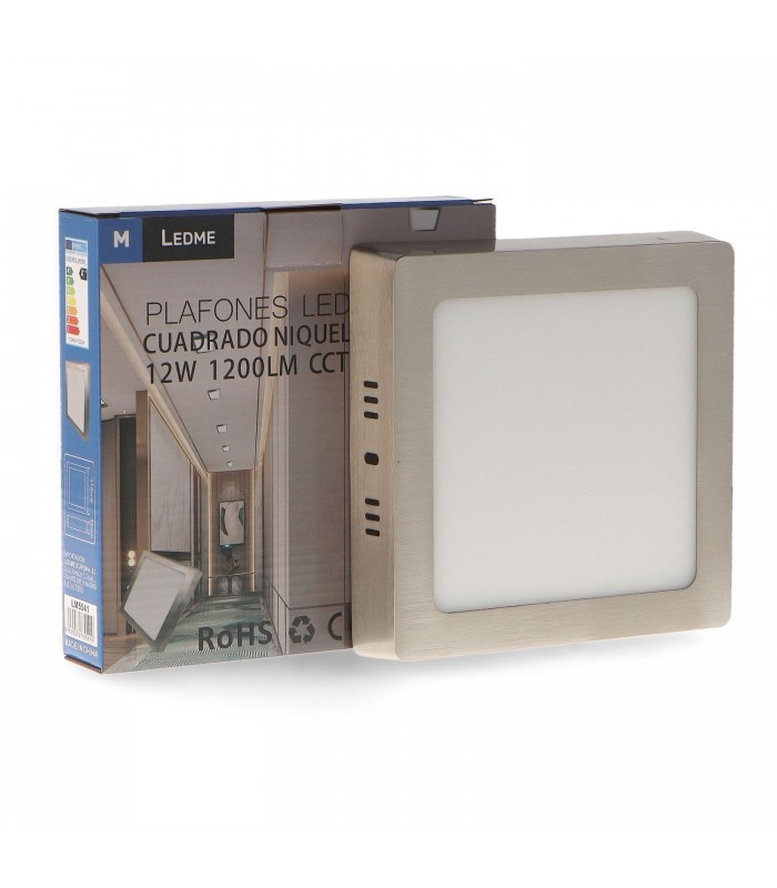 Plafón Superficie Led 12W 1200LM IP44 Cuadrado Níquel CCT