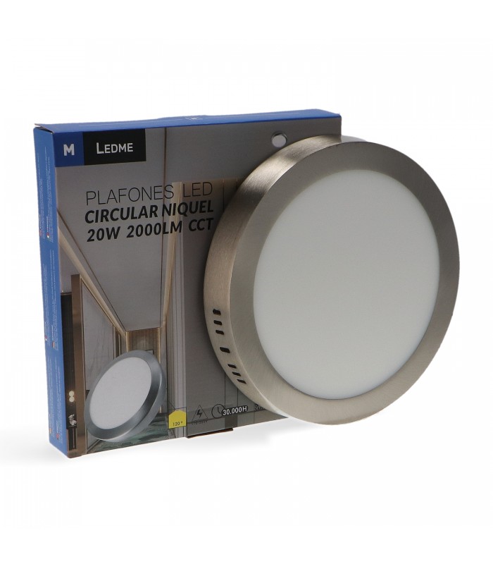 Plafón Superficie Led 20W 2000LM IP44 Redondo Níquel CCT