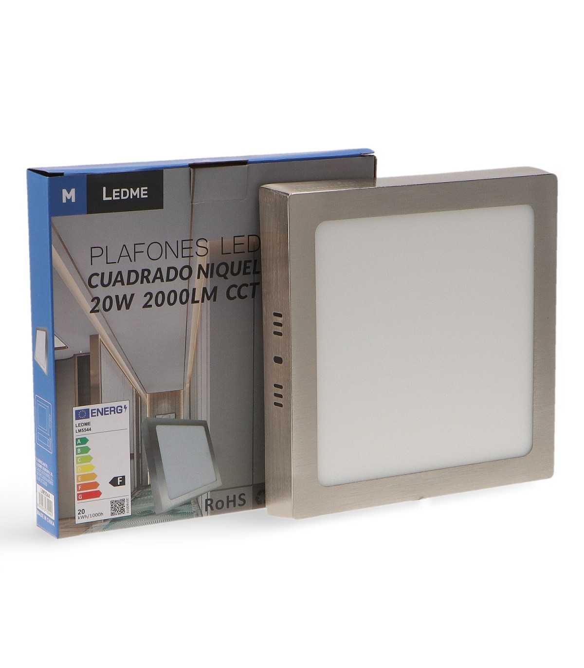 Plafón Superficie Led 20W 2000LM IP44 Cuadrado Níquel CCT