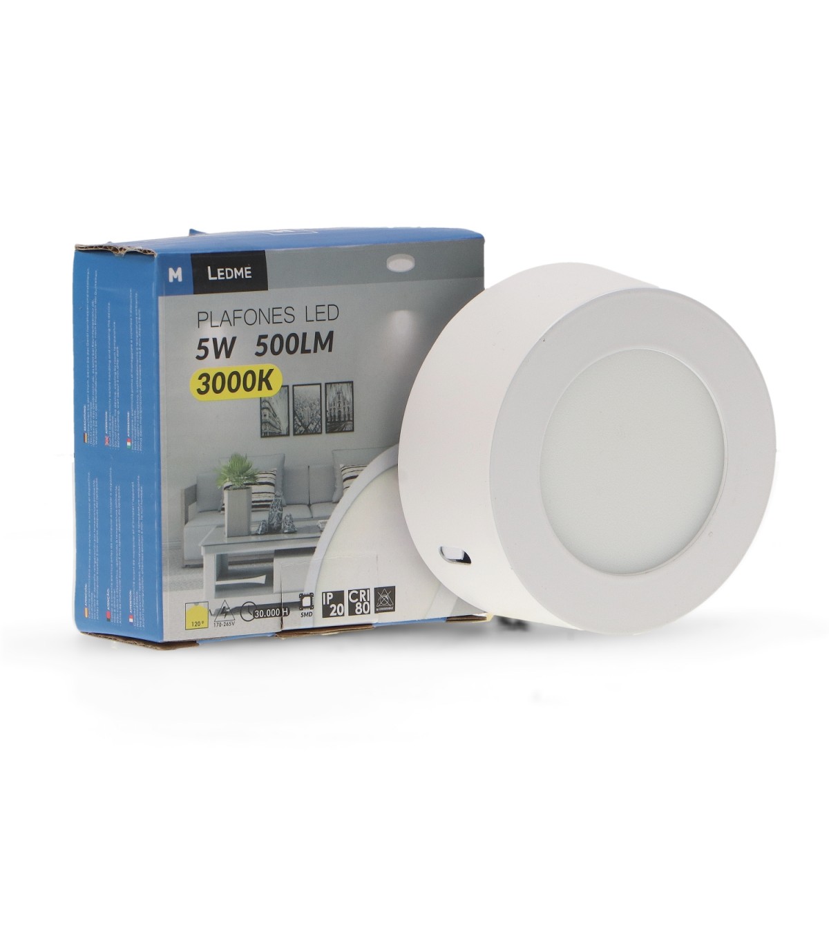 Plafón Superficie Led 5W 500LM IP20 Redondo Blanco