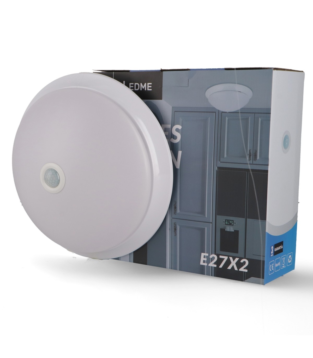 Plafón Superficie Nantes 2xE27 Con Sensor Movimiento