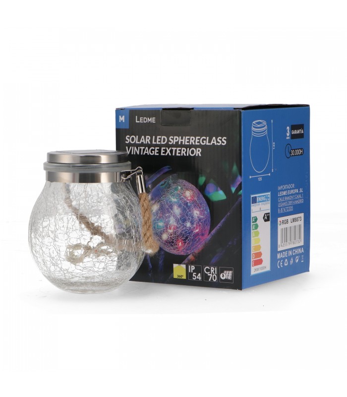 Aplique Led Solar SPHEREGLASS VINTAGE RGB