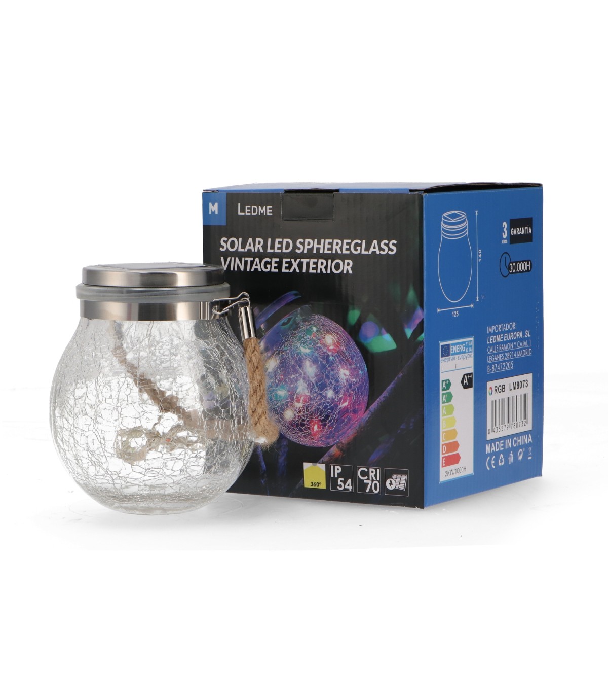 Aplique Led Solar SPHEREGLASS VINTAGE RGB