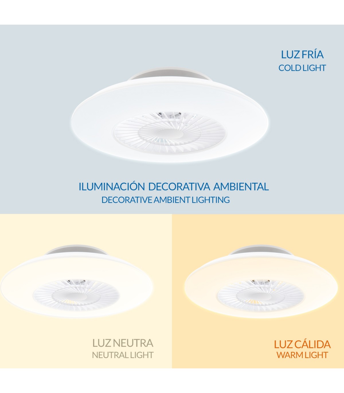 Ventilador WhitLine DC 40W 2700Lm 5 Aspas Blanco CCT