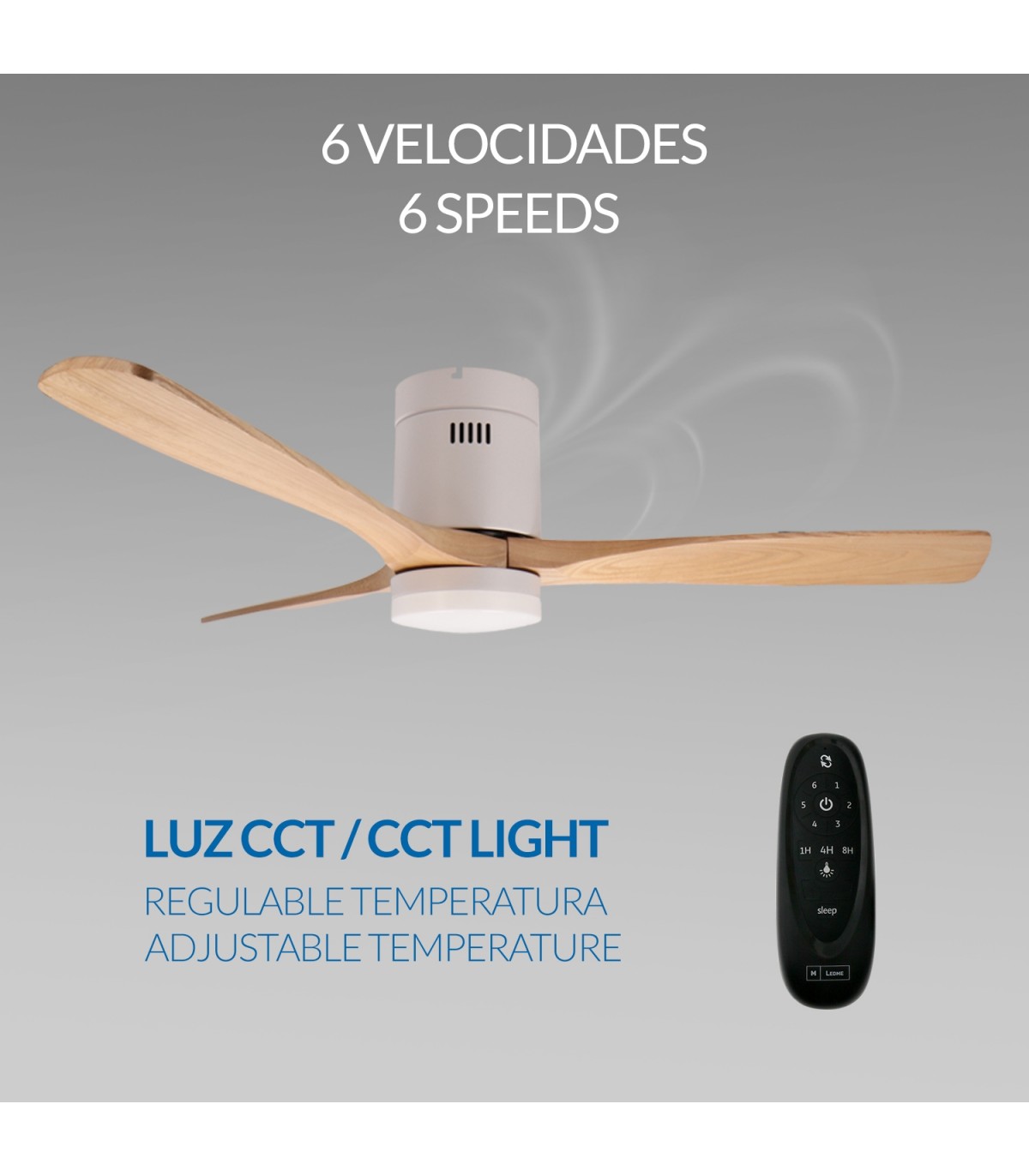 Ventilador White Energy DC Blanco 18W 1500Lm 3 Aspas Haya CCT