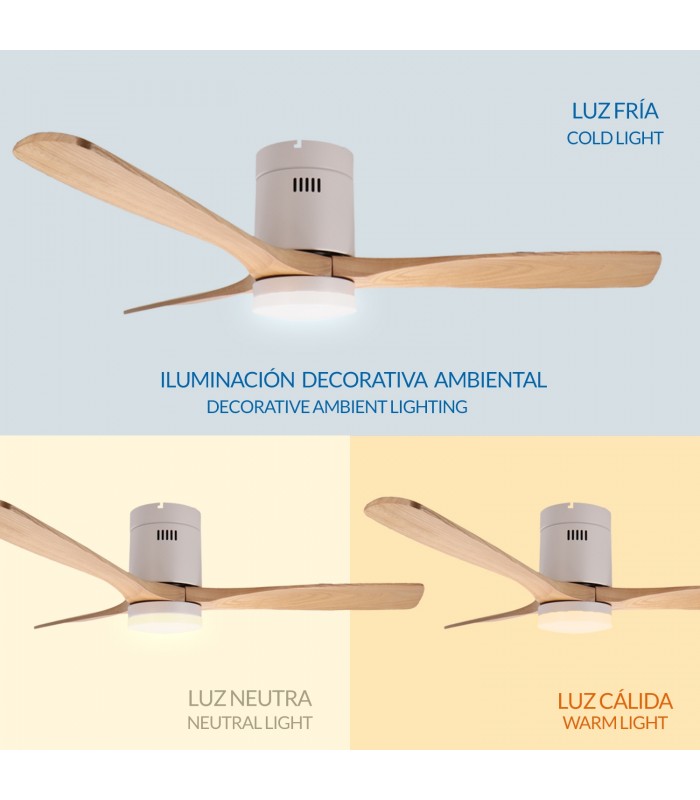 Ventilador White Energy DC Blanco 18W 1500Lm 3 Aspas Haya CCT