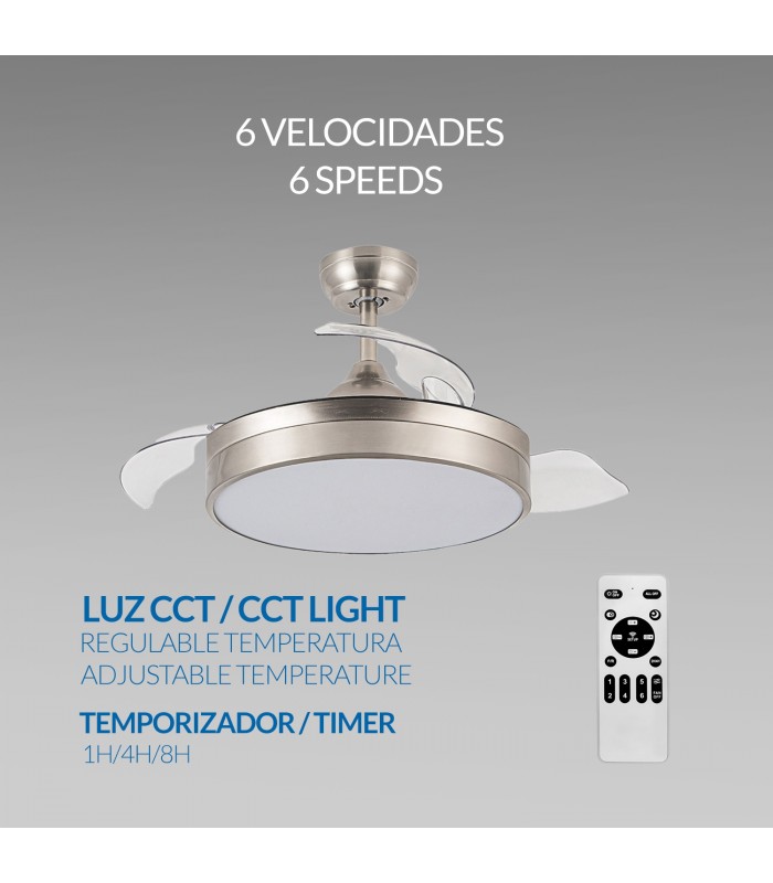 Ventilador de techo Messe APP DC 72W 3360Lm Niquel 4 Aspas CCT