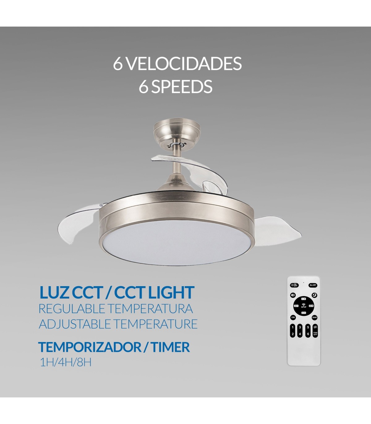 Ventilador de techo Messe APP DC 72W 3360Lm Niquel 4 Aspas CCT