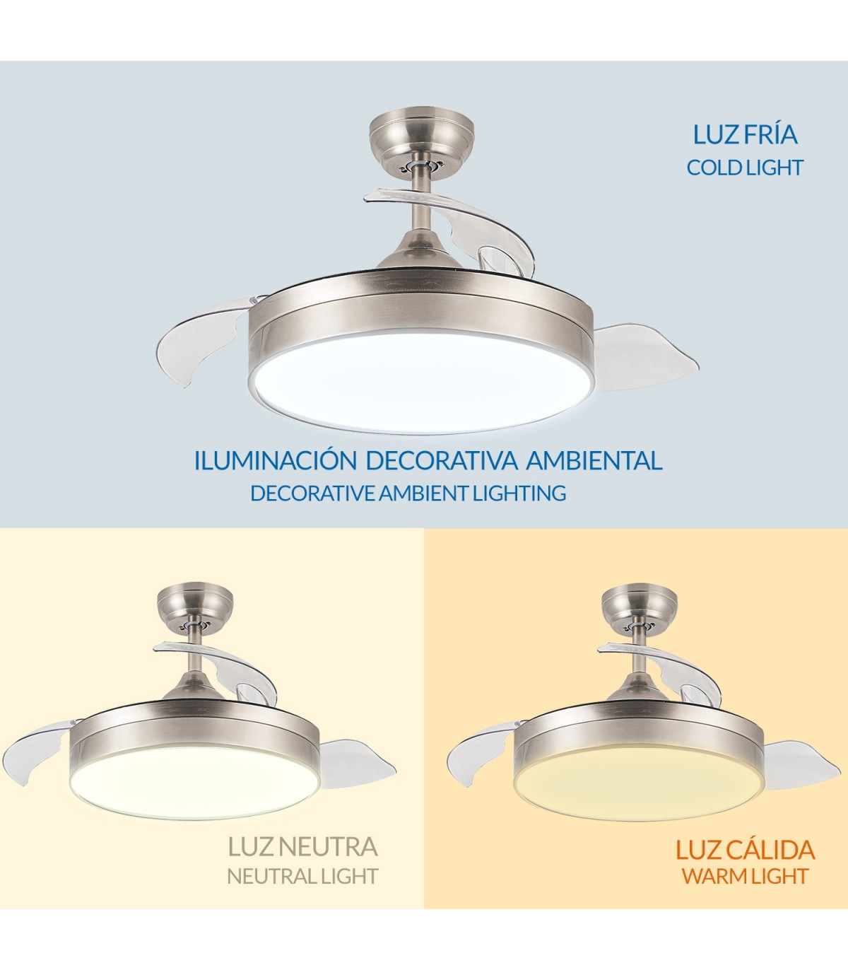 Ventilador de techo Messe APP DC 72W 3360Lm Niquel 4 Aspas CCT