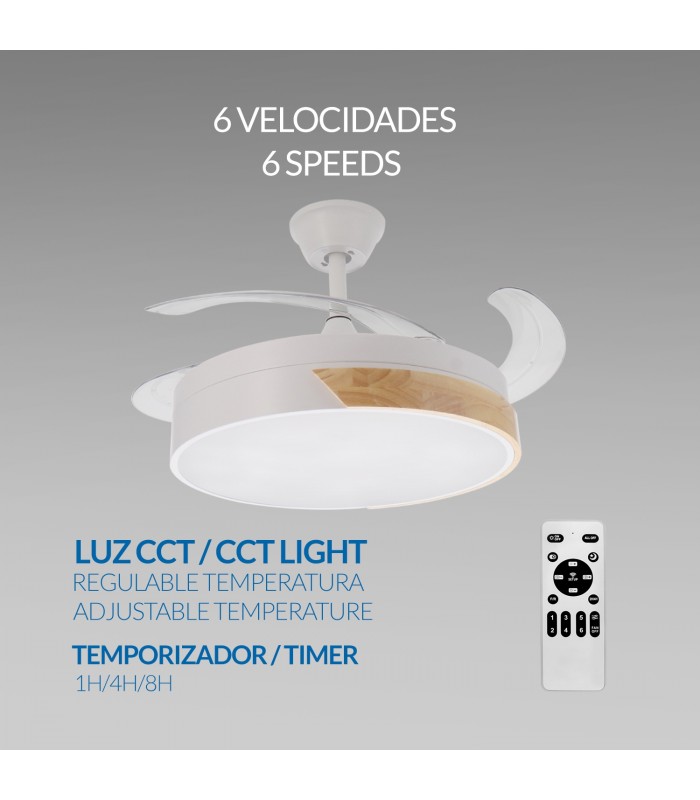Ventilador de techo Messe APP DC 72W 3360Lm Blanco/Haya 4 Aspas CCT