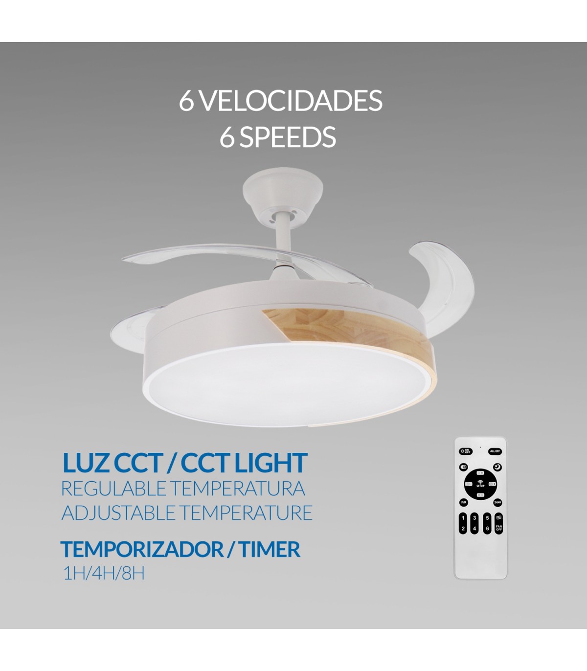 Ventilador de techo Messe APP DC 72W 3360Lm Blanco/Haya 4 Aspas CCT