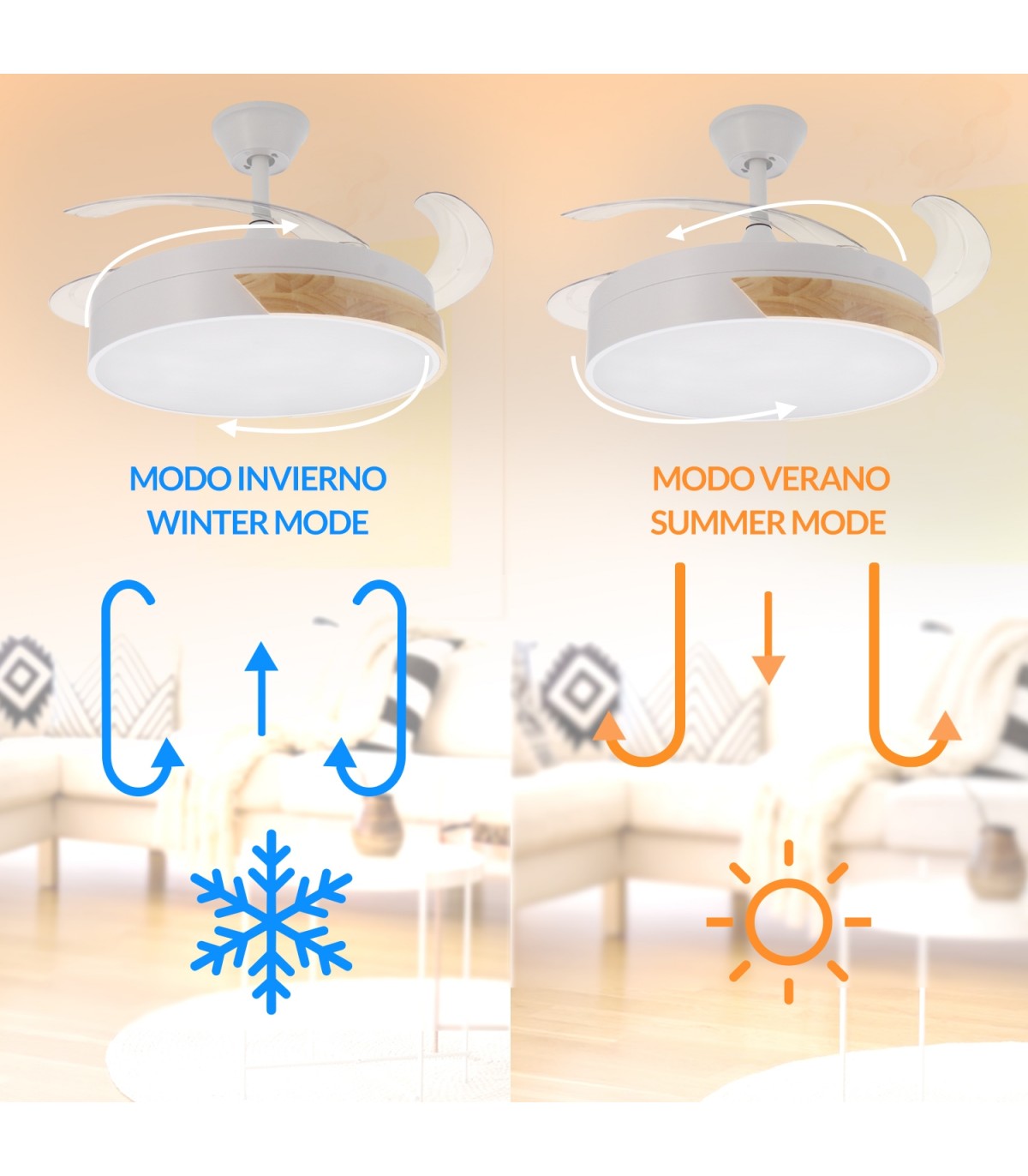 Ventilador de techo Messe APP DC 72W 3360Lm Blanco/Haya 4 Aspas CCT