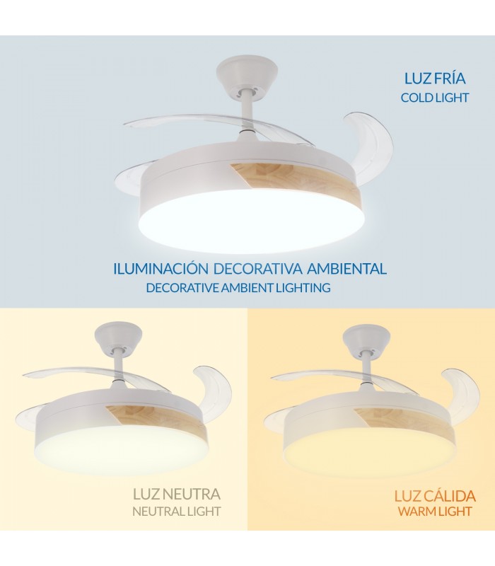 Ventilador de techo Messe APP DC 72W 3360Lm Blanco/Haya 4 Aspas CCT