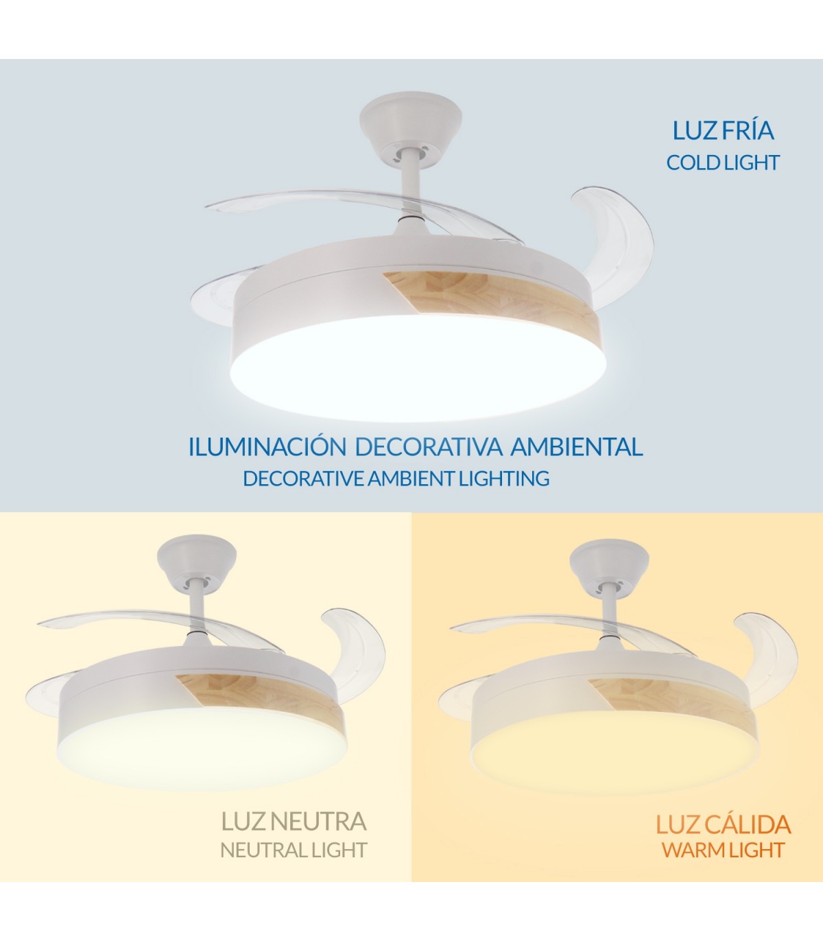 Ventilador de techo Messe APP DC 72W 3360Lm Blanco/Haya 4 Aspas CCT
