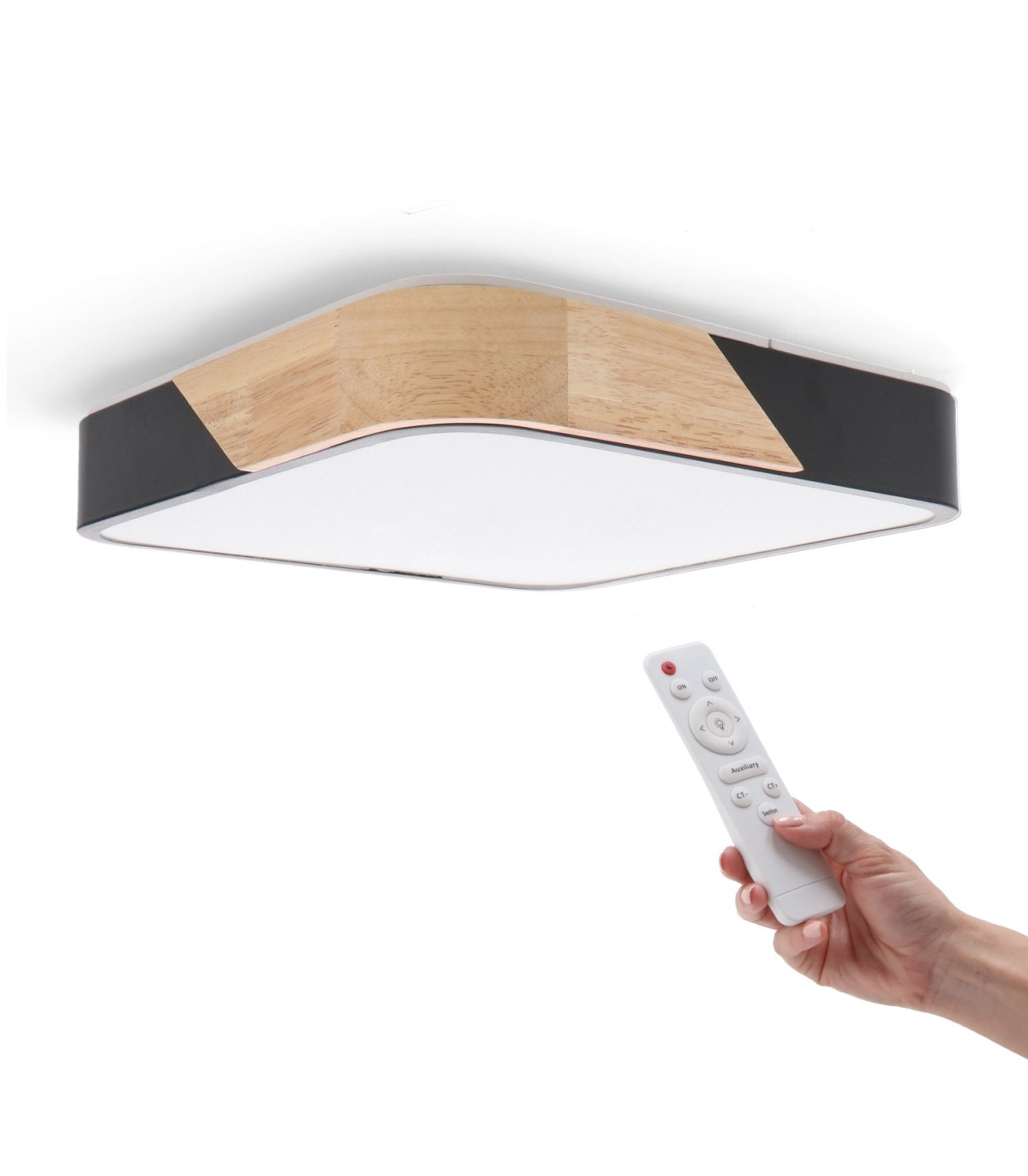 Plafón Wood Square Negro/Madera 24W 2400Lm CCT