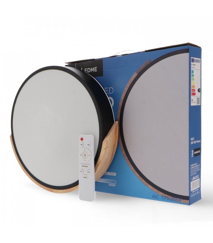 Plafón Wood Round Negro/Madera 24W 2400Lm CCT
