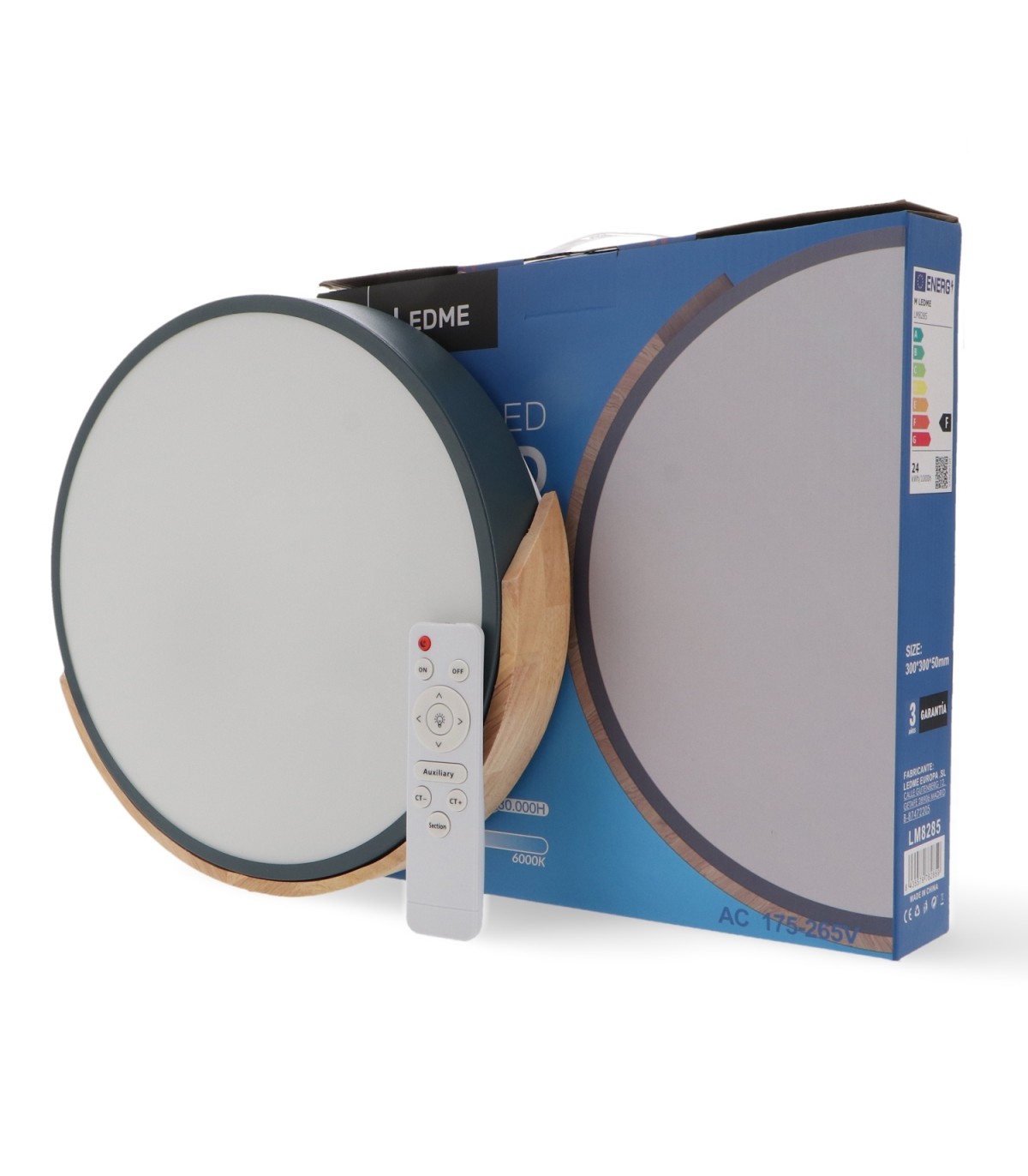 Plafón Wood Round Gris/Madera 24W 2400Lm CCT