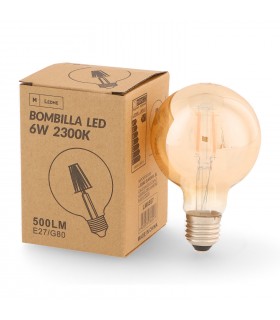 Bombilla LED filamento 6W 500Lm 360º  E27 G95 2500K Ambar Serie VINTAGE