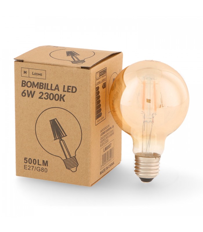 Bombilla Led Filamento G80 6W 500LM 330º E27 Serie Vintage