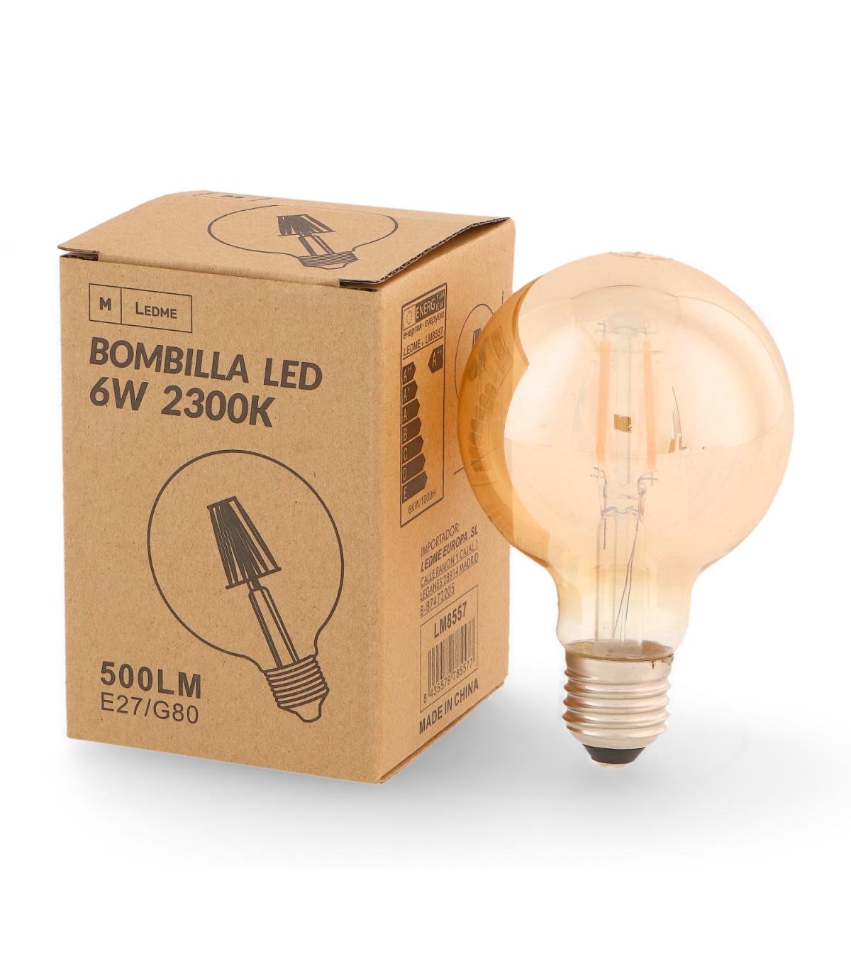 Bombilla Led Filamento G80 6W 500LM 330º E27 Serie Vintage