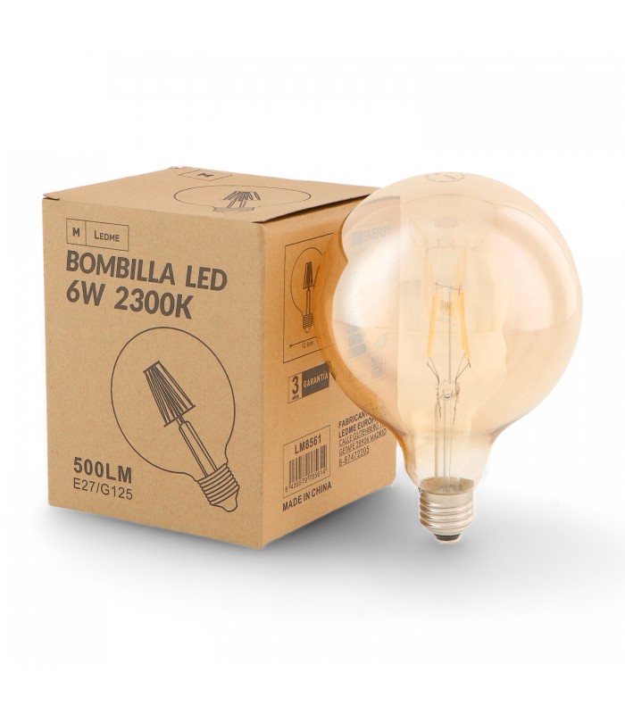 Bombilla Led Filamento G125 6W 500LM E27 Serie Vintage