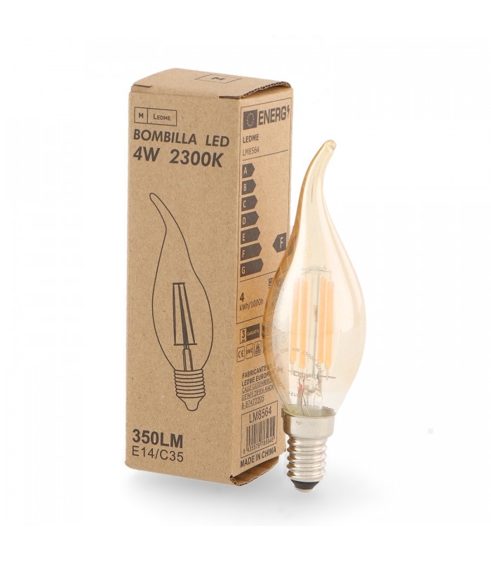 Bombilla Filamento Vela Viento 4W 350Lm 330º E14 Serie Vintage