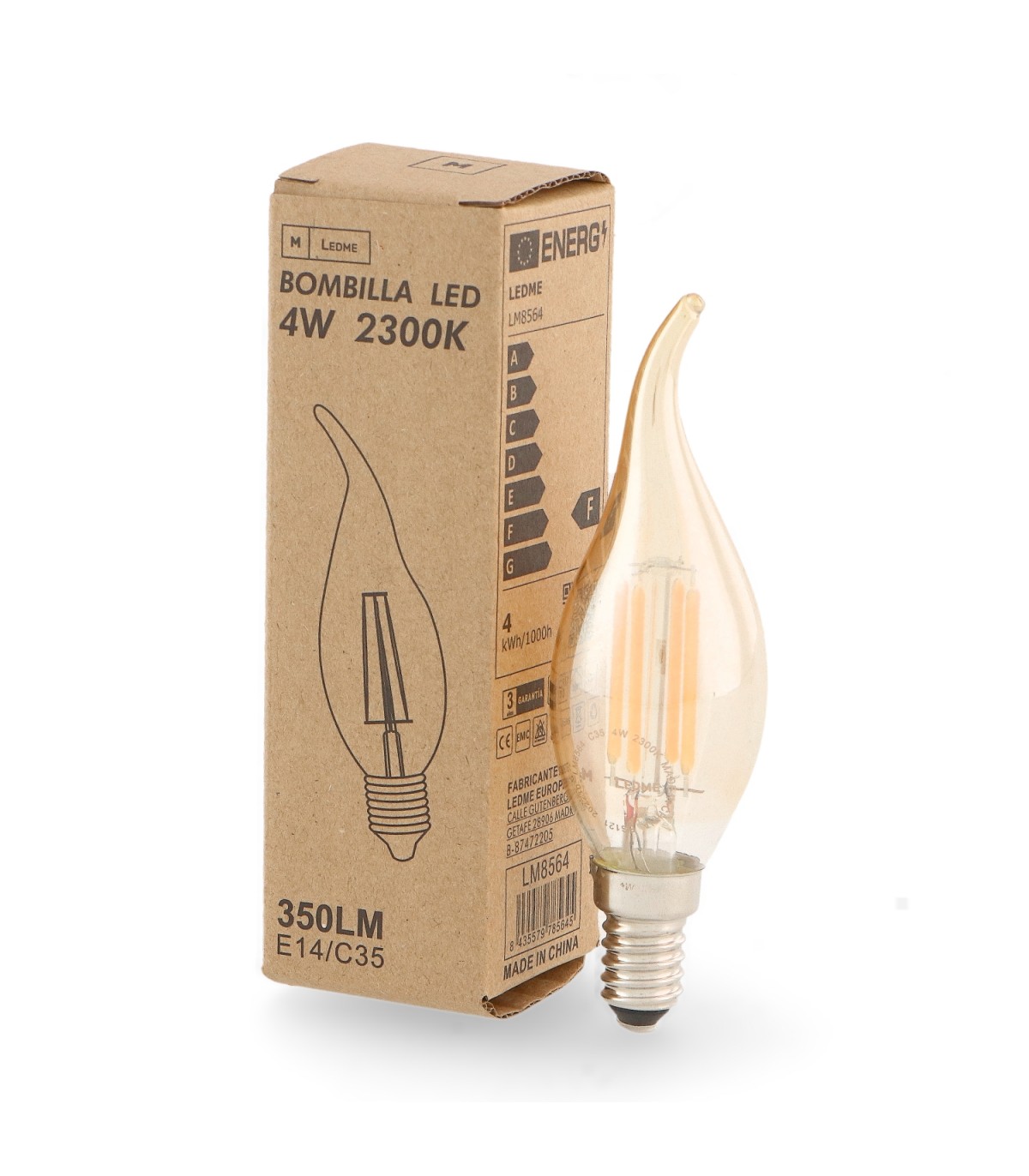 Bombilla Filamento Vela Viento 4W 350Lm 330º E14 Serie Vintage