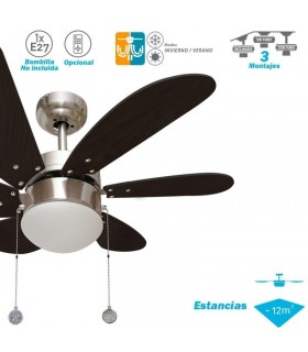 Ventilador de Techo Delfín Niquel 6 Aspas Wengué 1xE27 41x65D