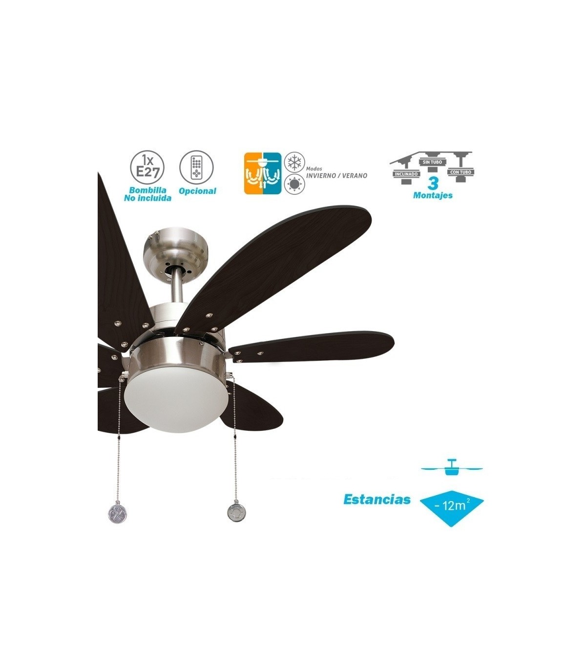 Ventilador de Techo Delfín Niquel 6 Aspas Wengué 1xE27 41x65D