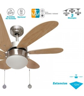 Ventilador de Techo Delfín Niquel 6 Aspas Haya 1xE27 41x65D