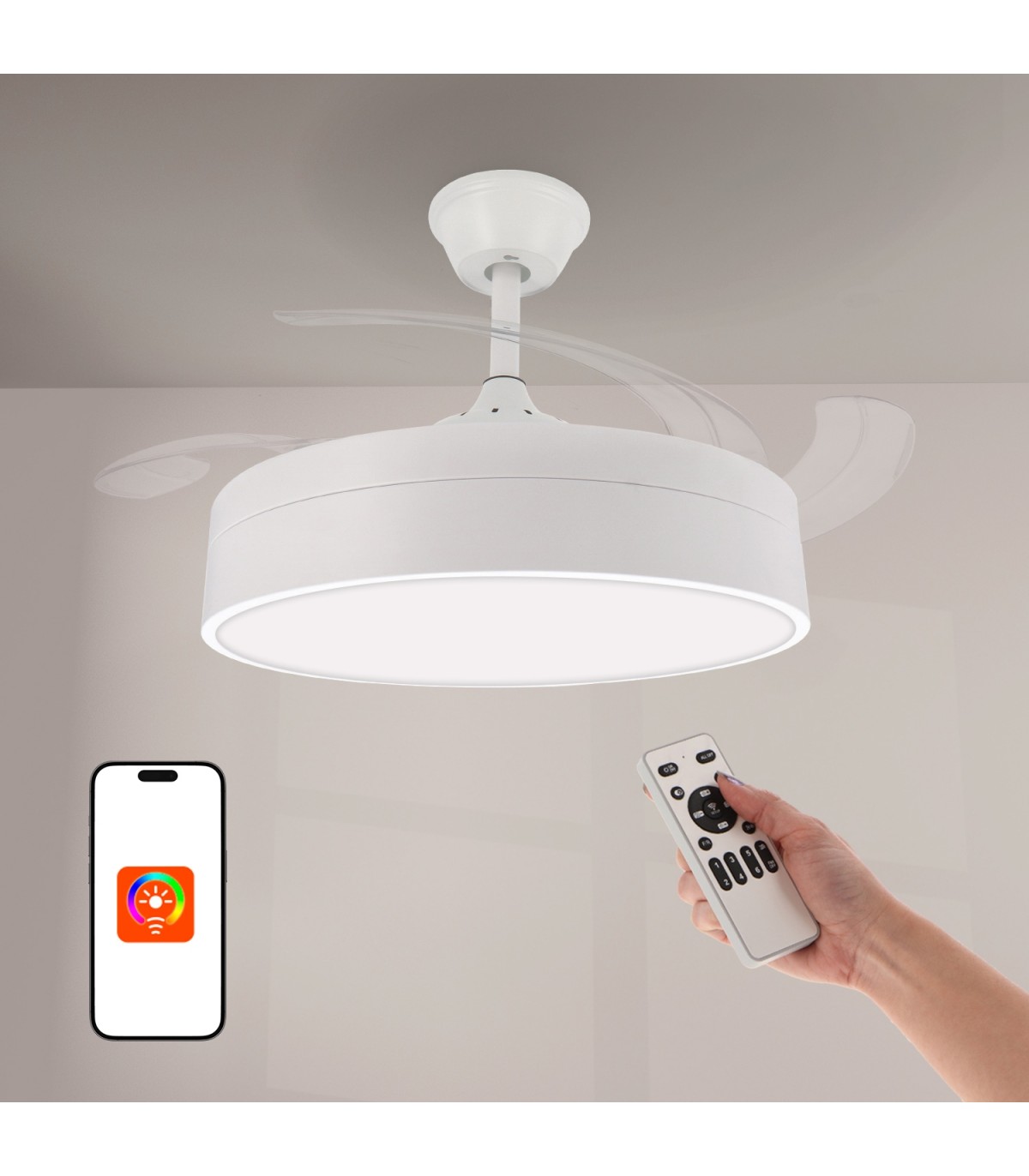Ventilador de techo Messe APP DC 72W 3360Lm Blanco 4 Aspas CCT