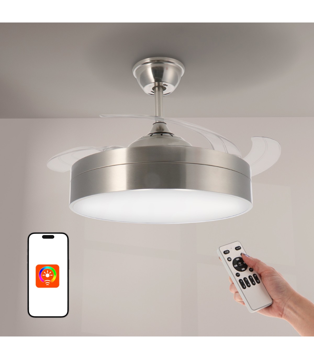 Ventilador de techo Messe APP DC 72W 3360Lm Niquel 4 Aspas CCT