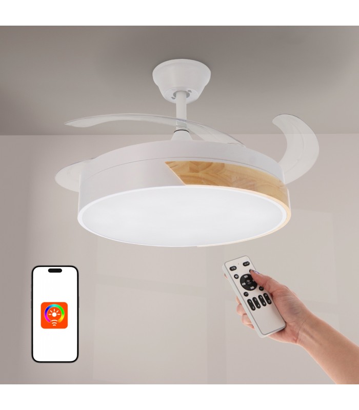 Ventilador de techo Messe APP DC 72W 3360Lm Blanco/Haya 4 Aspas CCT