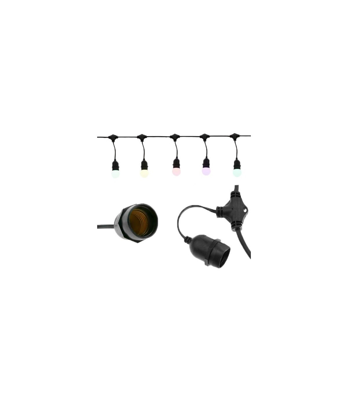 Guirnalda de 10 casquillos E27 Exterior IP65 cable eléctrico