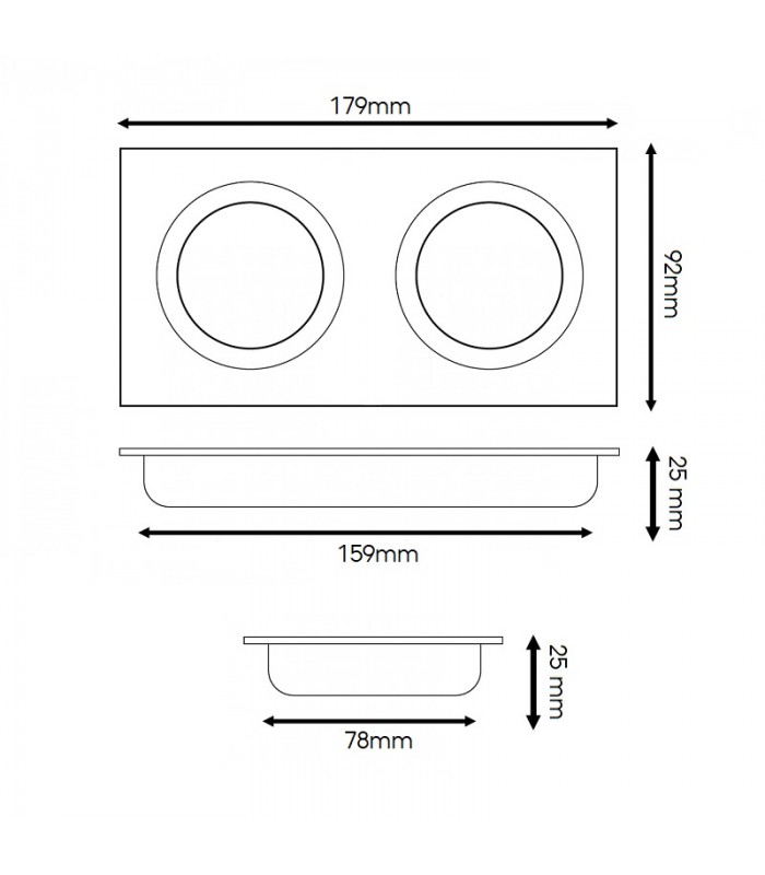 Aro Empotrable Basculante Doble MAXLED Rectangular Blanco/Blanco
