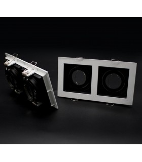 Aro Empotrable Basculante Doble MAXLED Rectangular Blanco/Negro