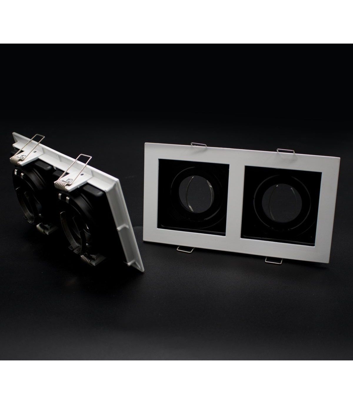 Aro Empotrable Basculante Doble MAXLED Rectangular Blanco/Negro