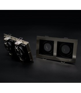 Aro Empotrable Basculante Doble MAXLED Rectangular Níquel/Negro